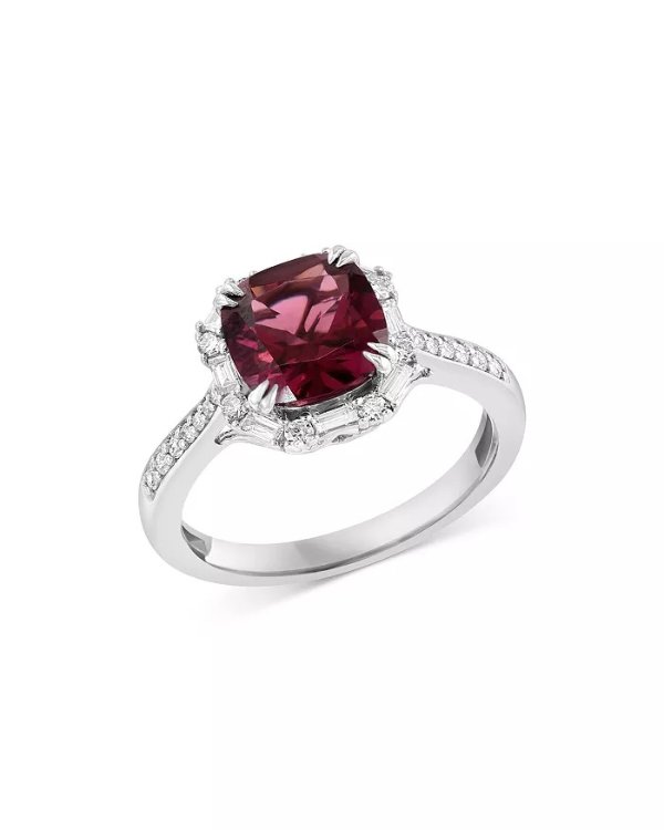 Rhodolite and Diamond Halo Ring in 14K White Gold - 100% Exclusive