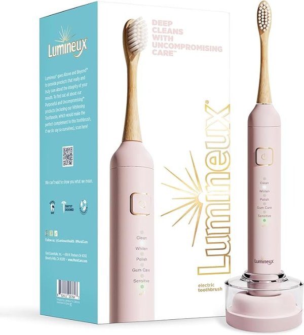 Sonic Electric Toothbrush for Adults - Bamboo Heads - in Bloom (Pink) - Includes 2 Super Soft Bristle Bamboo Tooth Brush Heads, Charging Station & USB Charge Cord - Rechargeable