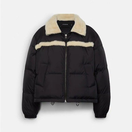 Solid Short Puffer With Shearling