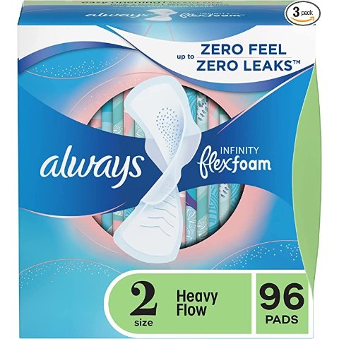 Infinity Feminine Pads for Women, Size 2, 96 Count