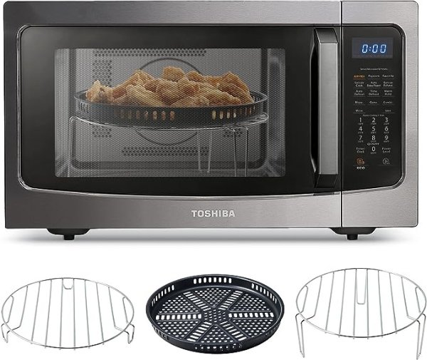 Toshiba 4-in-1 ML-EC42P(BS) Countertop Microwave Oven, Smart Sensor, Convection, Air Fryer Combo, Mute Function, Position Memory 13.6" Turntable, 1.5 Cu Ft, 1500W, Black