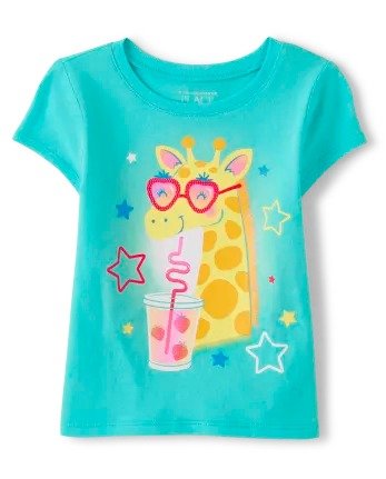 Baby And Toddler Girls Short Sleeve Giraffe Graphic Tee | The Children's Place - BLUE RADIANCE
