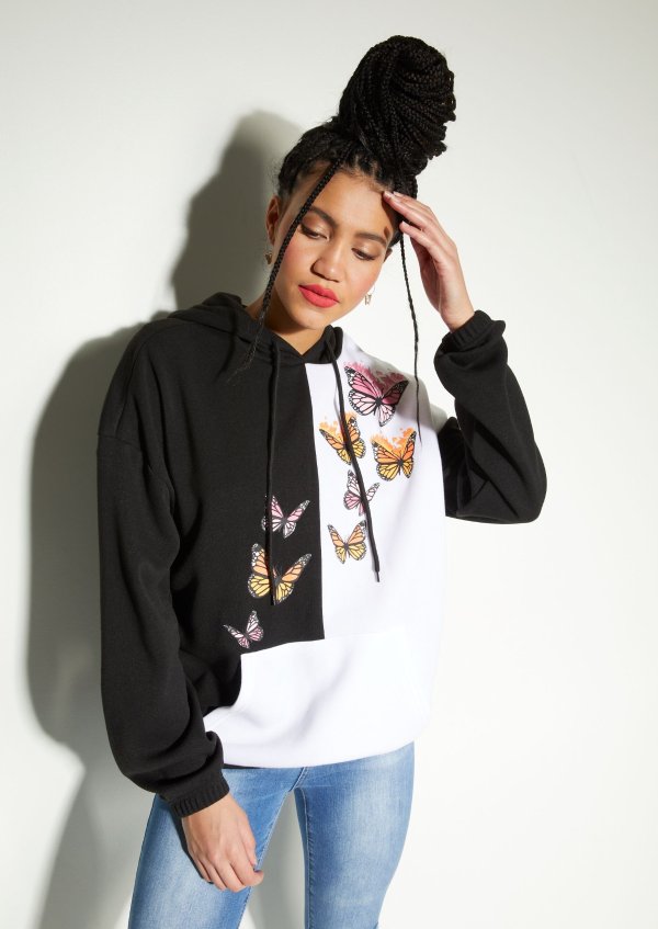 Two Tone Flaming Butterfly Graphic Hoodie