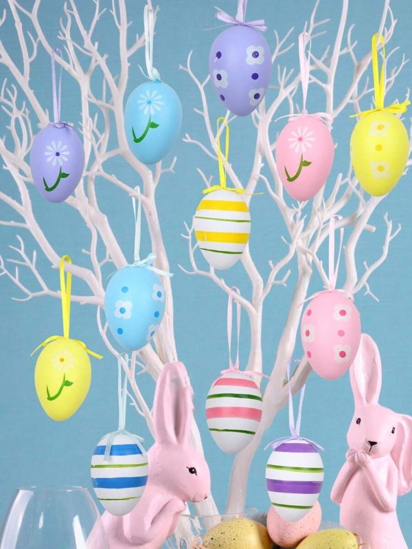 12pcs Easter Egg Shaped Home Party Hanging Ornaments