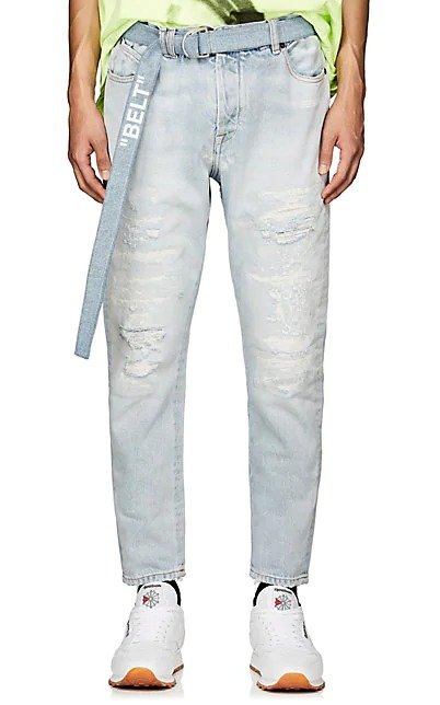 Distressed Belted Skinny Crop Jeans