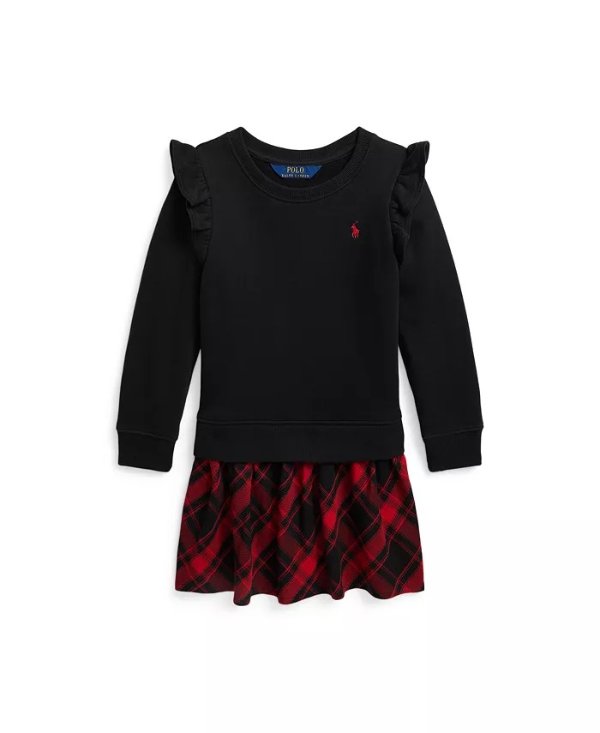 Toddler and Little Girls Plaid Fleece Sweatshirt Dress