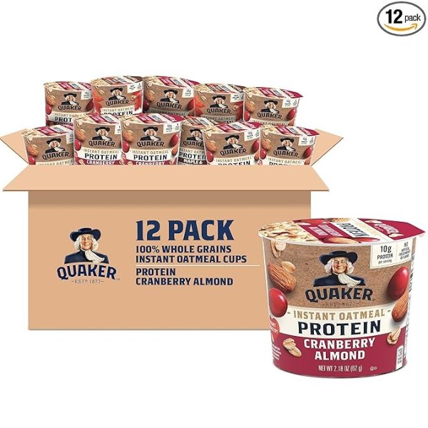Instant Oatmeal Express Cups, Select Starts with Protein, Cranberry Almond, Individual Cups (Pack of 12)