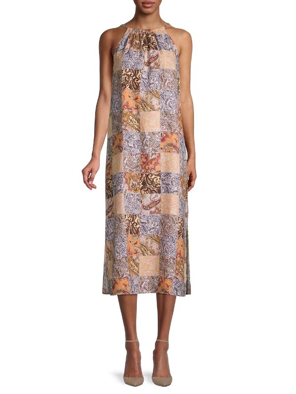 Paisley Patchwork Linen Midi Dress