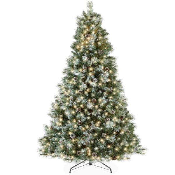 Pre-Lit Frosted Artificial Scotch Pine Christmas Tree w/ Metal Stand