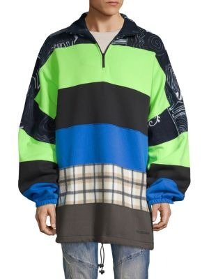 Mixed-Media Half-Zip Cotton-Blend Sweater