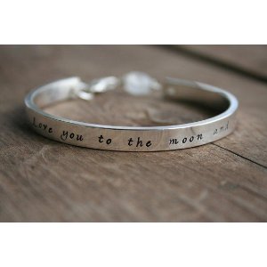 Sterling Silver "I Love You to the Moon and Back" Cuff Bracelet, 7"
