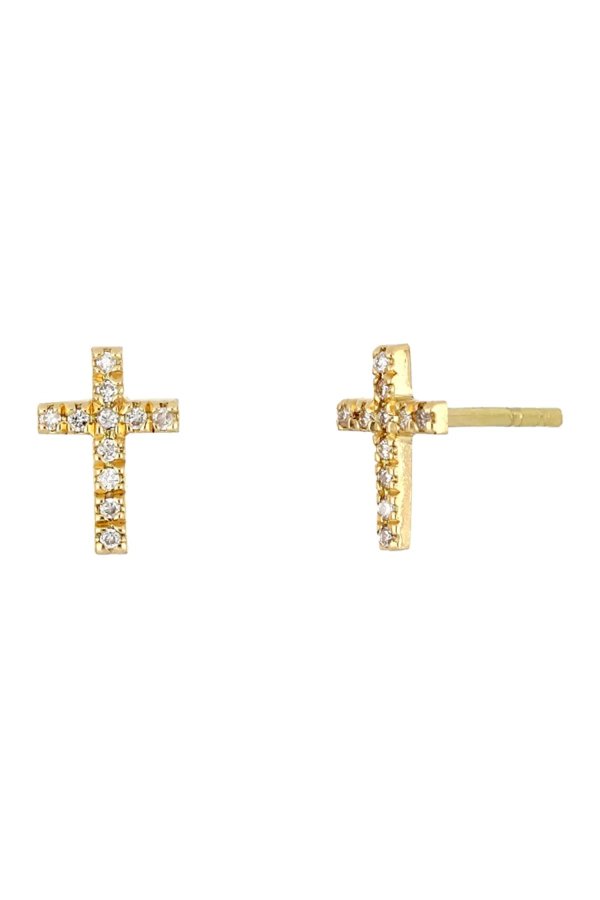 18K Gold Petite Diamond Cross Stud Earrings - 0.05 ctw