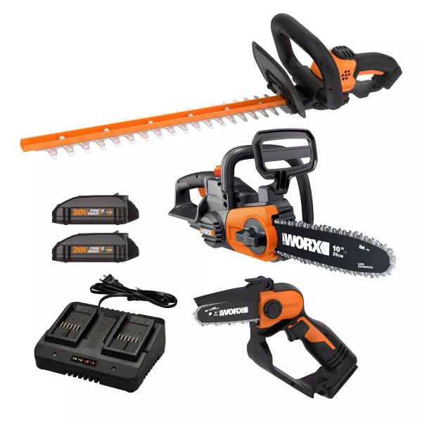 22" Hedge Trimmer, 5" Pruning Saw, 10" Cordless Chainsaw Combo Kit