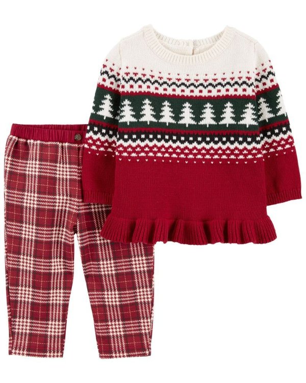 Baby 2-Piece Holiday Peplum Top & Fleece Pant Set