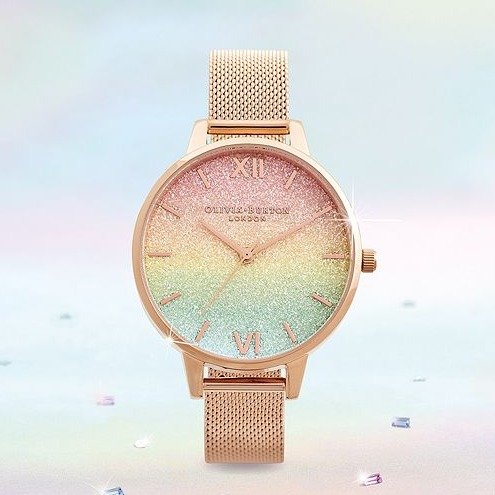 Women's Rainbow Rose Gold-Tone Stainless Steel Mesh Bracelet Watch 34mm