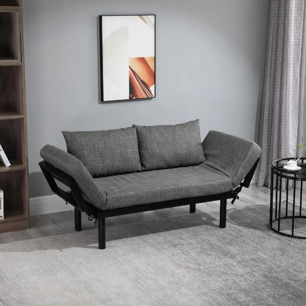 65.25" Grey Chenille Single Sofa Bed with 5-Position Backrest
