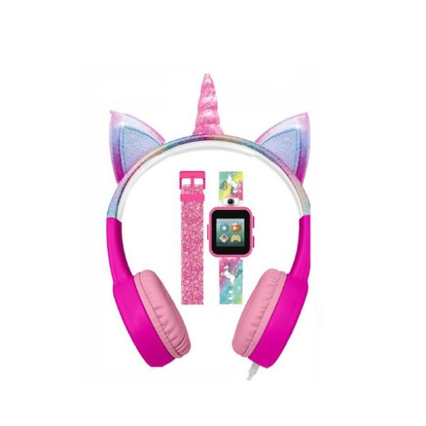 iTECH Jr Kids Smartwatch With Interchangeable Strap & Headphone, Fuschia/Pink Glitter, Unicorn Headphone
