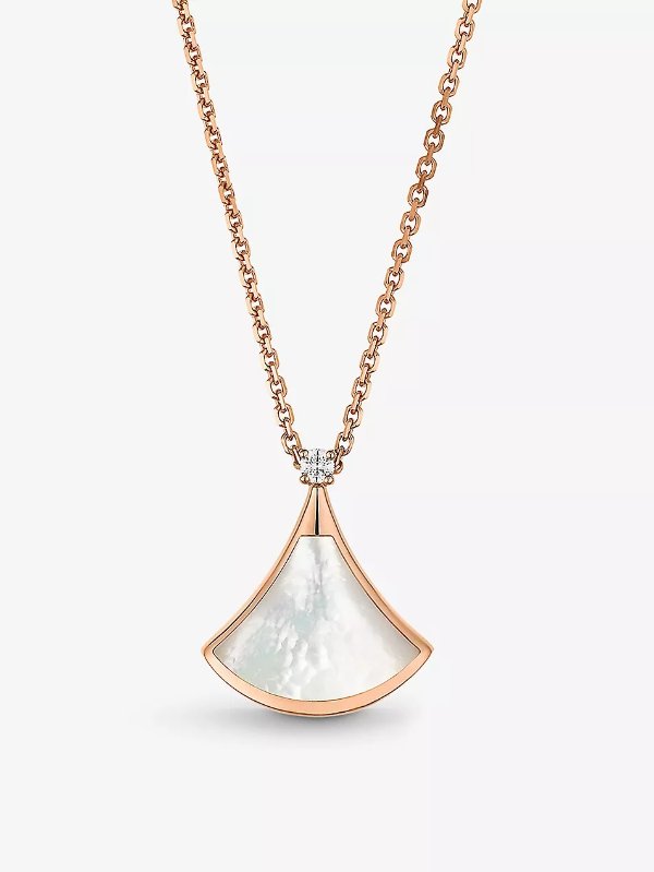 Divas’ Dream 18ct rose-gold, 0.03ct brilliant-cut diamond and mother-of-pearl pendant necklace