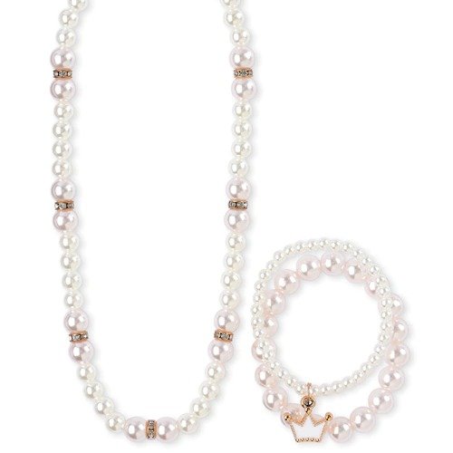 Girls Crown Faux Pearl 3-Piece Jewelry Set