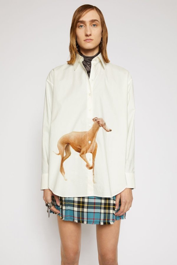 Dog-print poplin shirt White/brown