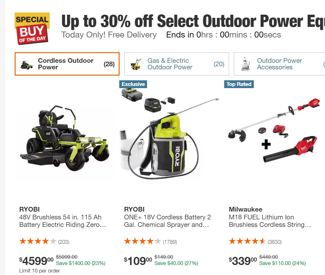 The Home Depot Up to 30% off Select Outdoor Power Equipment