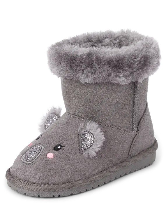 Toddler Girls Embroidered Koala Faux Fur Chalet Boots - grey