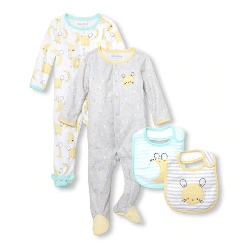 Unisex Baby Mouse And Moon Sleep-And-Play And Bib 4-Piece Set