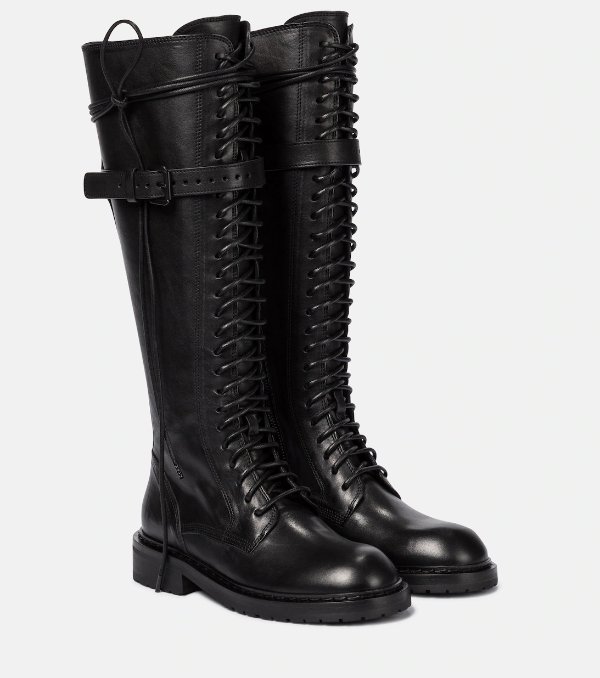 Lace-up leather knee-high boots