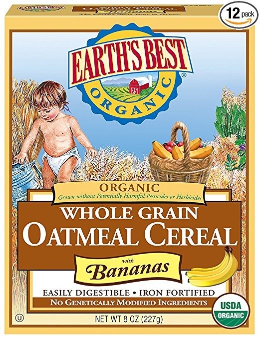 Earth's Best Organic Infant Cereal, Whole Grain Oatmeal with Bananas, 8 Oz (Pack of 12) - Packaging May Vary