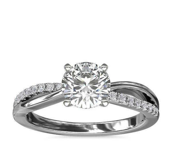 Split Shank Pave and Plain Shank Diamond Engagement Ring in 14k White Gold (1/10 ct. tw.)