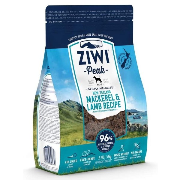 ZIWI Peak Air-Dried Dog Food – All Natural, High Protein, Grain Free and Limited Ingredient with Superfoods (Mackerel and Lamb, 2.2 lb)