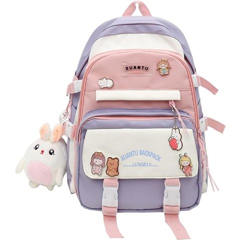 kawaii Backpacks for Girls,Aesthetic Backpacks for School Bags,Bookbag with Cute Plush Pendant for Teens
