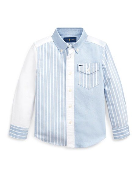 Patchwork Oxford Button-Down Collar Shirt, Size 5-7