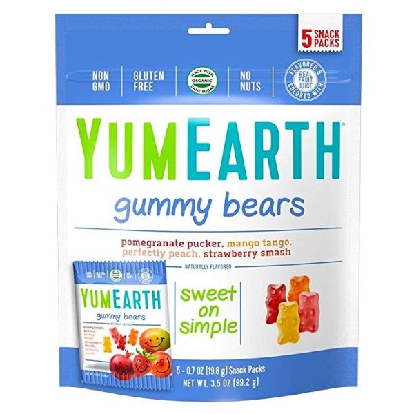 Gluten Free Gummy Bears, Assorted Flavors, 5 Snack Packs Per Bag