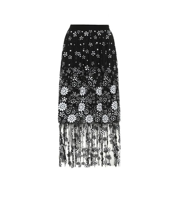 Floral sequined tulle skirt