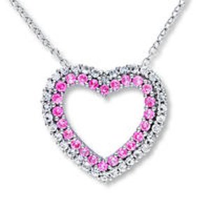 Pink and White Lab-Created Sapphire Heart Necklace