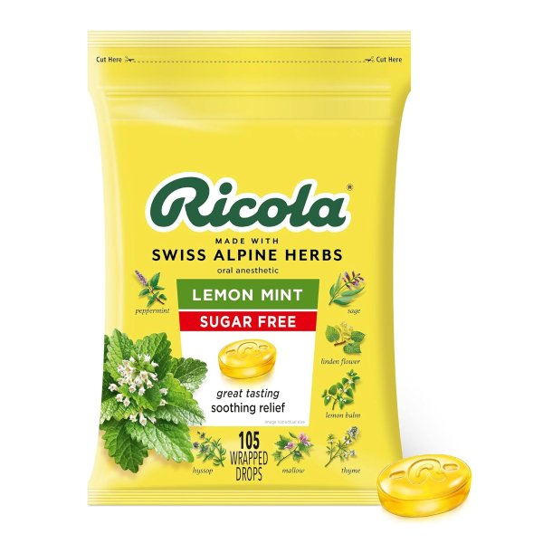 Sugar Free Lemon Mint Herbal Cough Suppressant Throat Drops, 105ct Bag