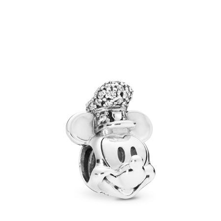 Disney, Shimmering Steamboat Willie Portrait Charm, Clear CZ