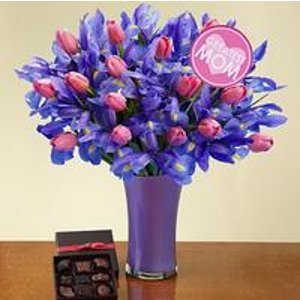 Dealmoon Exclusive! Deluxe Mom's Delight with Purple vase, Chocolates and Mom pick @ ProFlowers.com