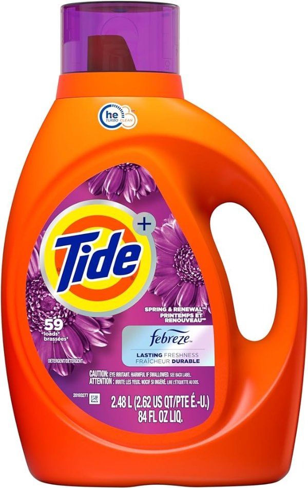 Plus Febreze Freshness HE Turbo Clean Liquid Laundry Detergent, Spring & Renewal Scent, 84 fl oz, 59 loads