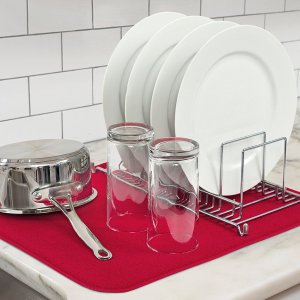 Kitchen Basics Microfiber Dish Drying Mat, Red