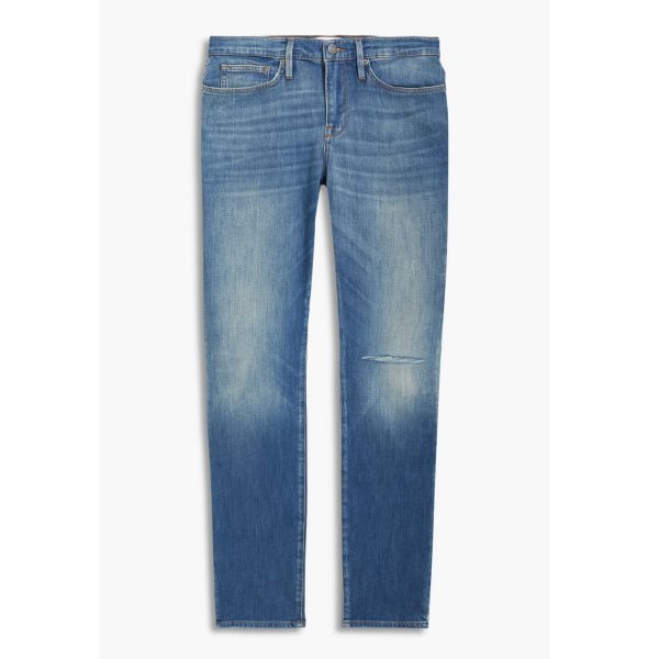 Skinny-fit faded distressed denim jeans