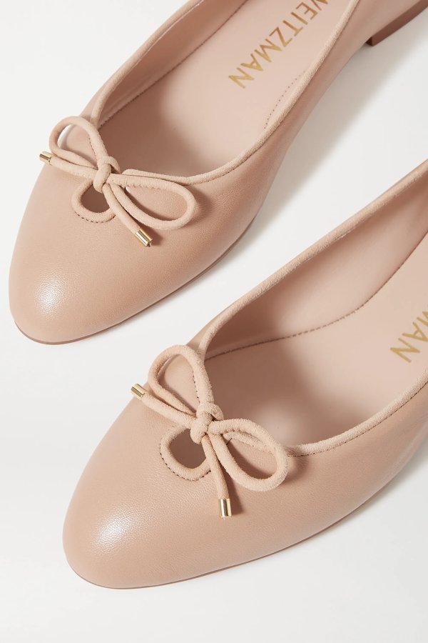Gabby bow-embellished suede-trimmed leather ballet flats