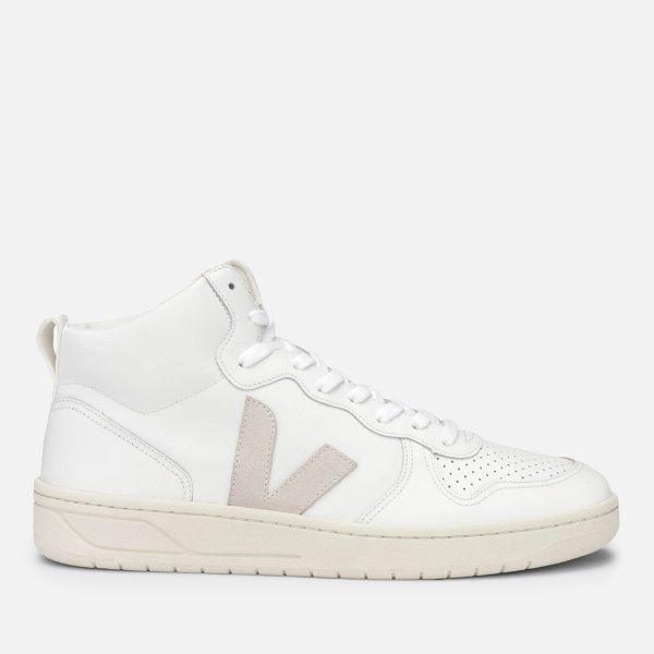 Men's V-15 Leather Hi-Top Trainers - Extra White/Natural