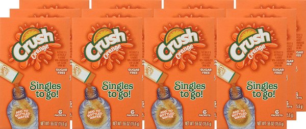 Crush Singles To Go Powder Packets,Orange, 6 Count per box, Pack of 12