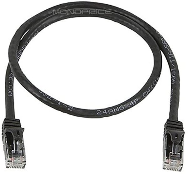 109804 Flexboot Cat6 Ethernet Patch Cable - Network Internet Cord - RJ45, Stranded, 550Mhz, UTP, Pure Bare Copper Wire, 24AWG, 2ft, Black