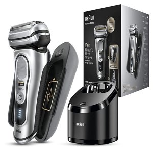 BraunRazor for Men Wet & Dry Electric Foil Shaver with ProLift Beard Trimmer, Cleaning & SmartCare Center & Charging Power Case, Galvano Silver