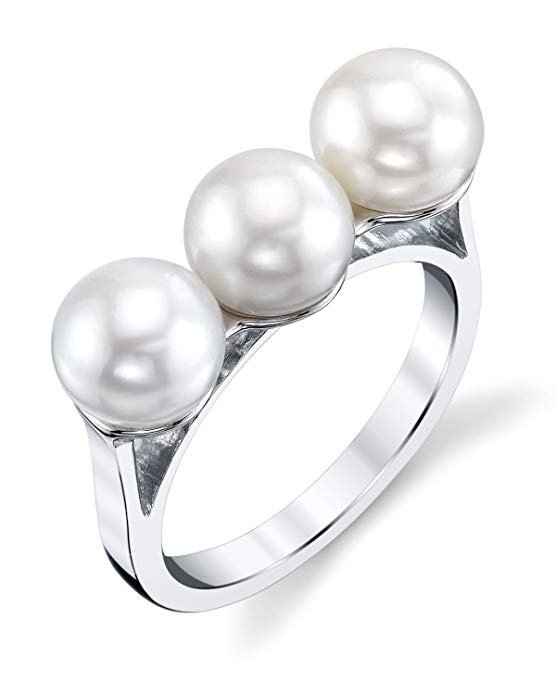 7-8mm Genuine White Freshwater Cultured Pearl Hazel Ring for Women