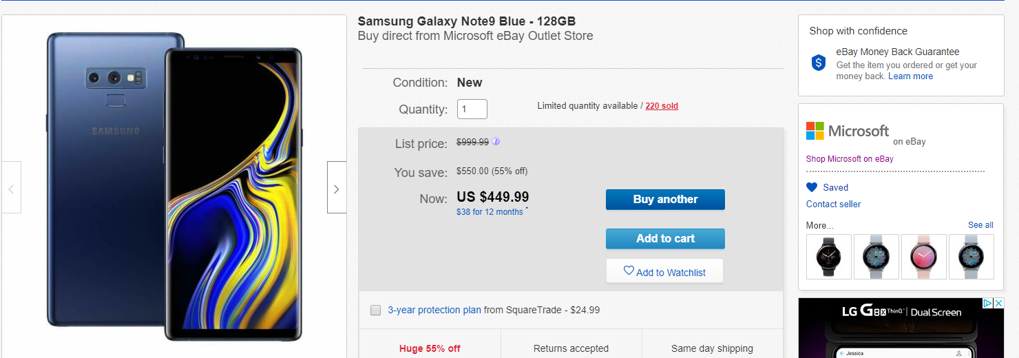 三星 Galaxy Note9 蓝色 128 Gb