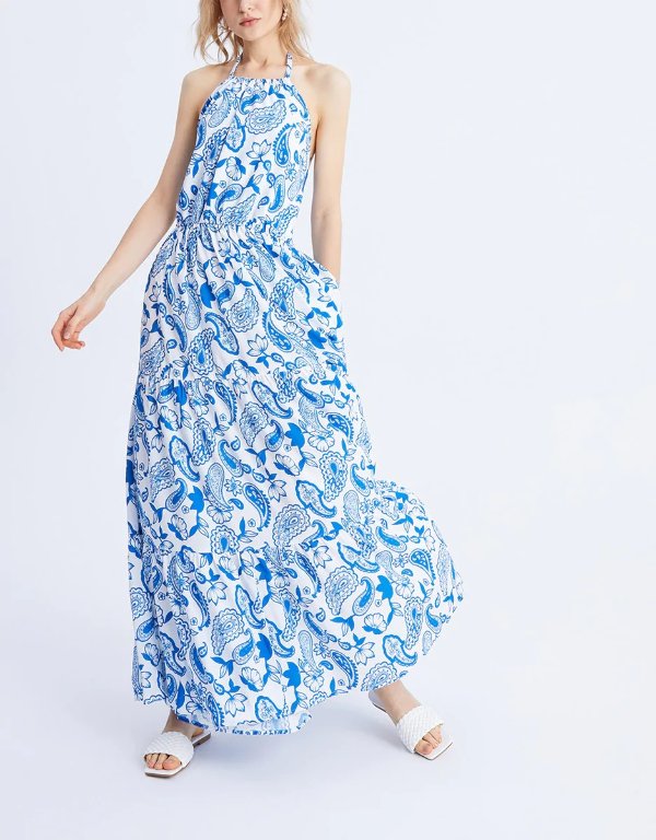 Paisley Print Halter Maxi Dress